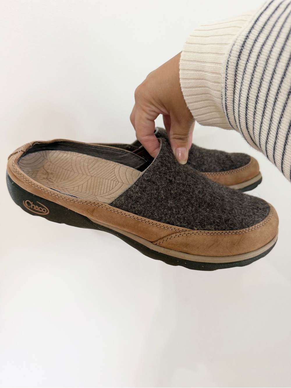 Chaco QUINN  In Java Wool And Nubuck Leather Slide Mules Shoes Size 8